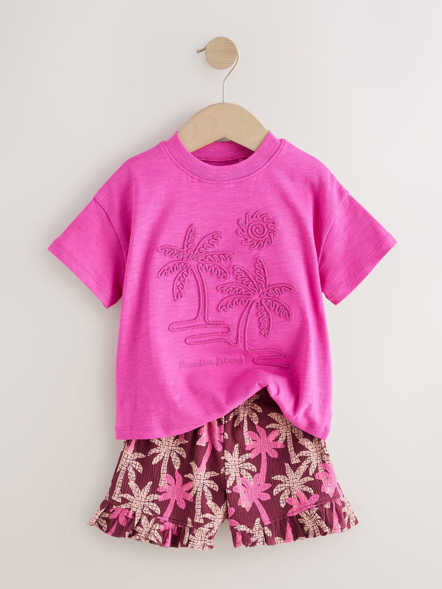 Pink/Purple Palm Tree Embroidery Short Sleeve Top and Shorts Set (3mths-7yrs) image 7