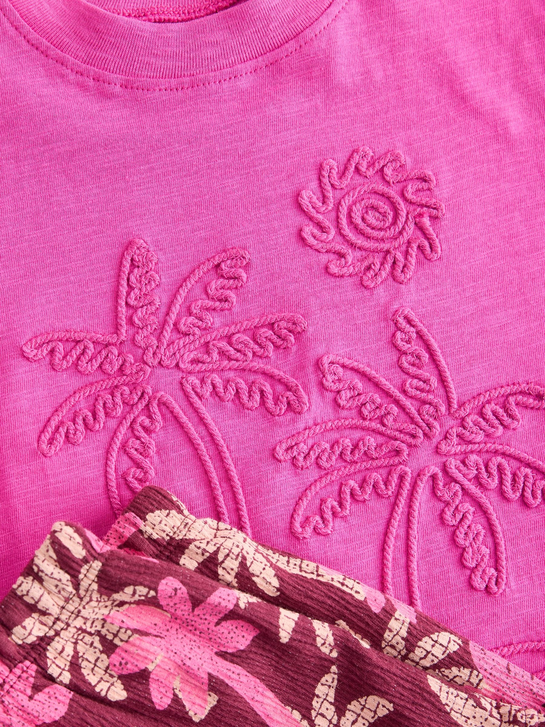 Pink/Purple Palm Tree Embroidery Short Sleeve Top and Shorts Set (3mths-7yrs) image 9