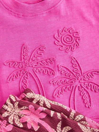 Pink/Purple Palm Tree Embroidery Short Sleeve Top and Shorts Set (3mths-7yrs) image 9