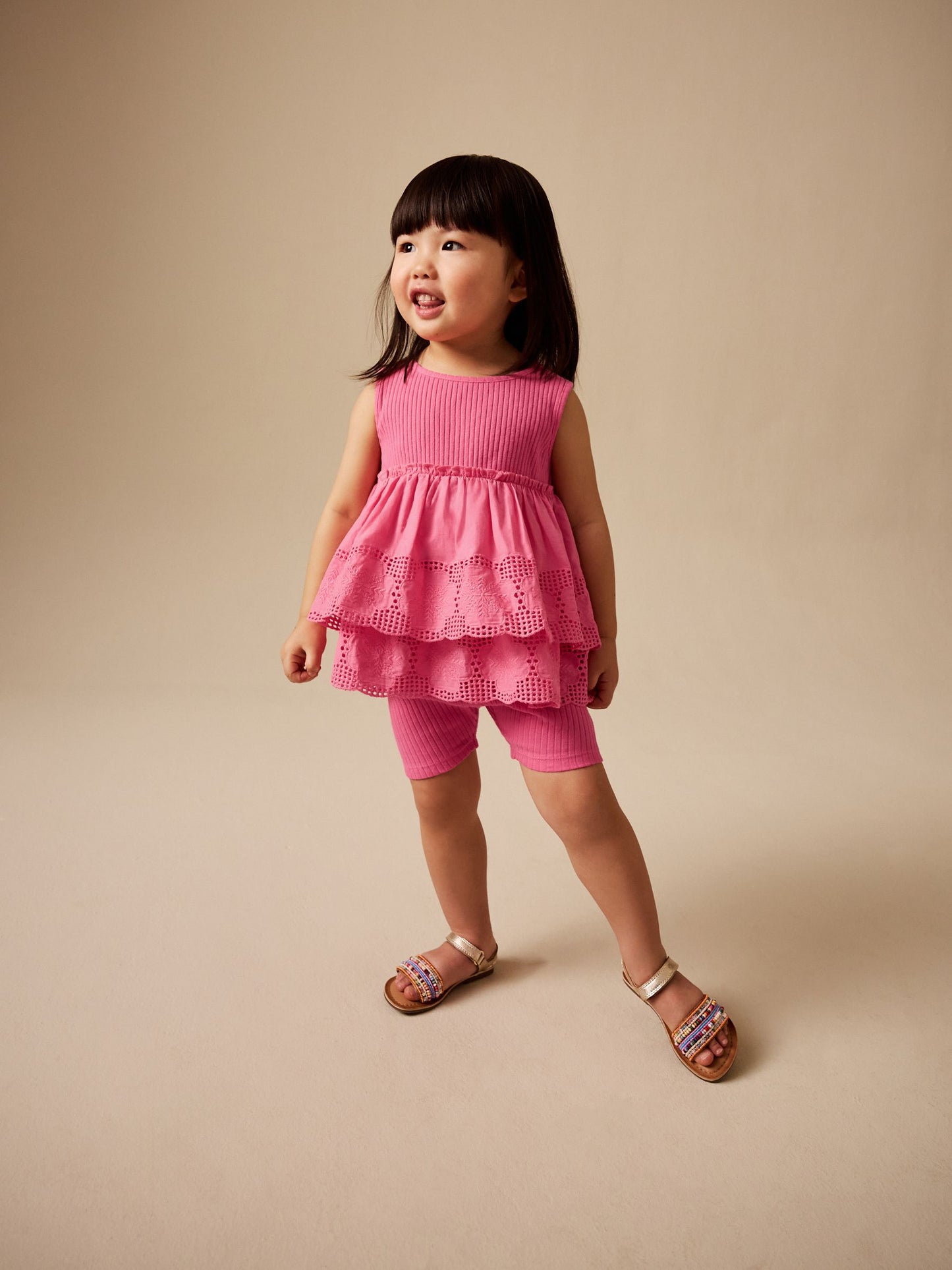 Pink Broderie Peplum Vest and Cycle Shorts Set (3mths-7yrs) image 2