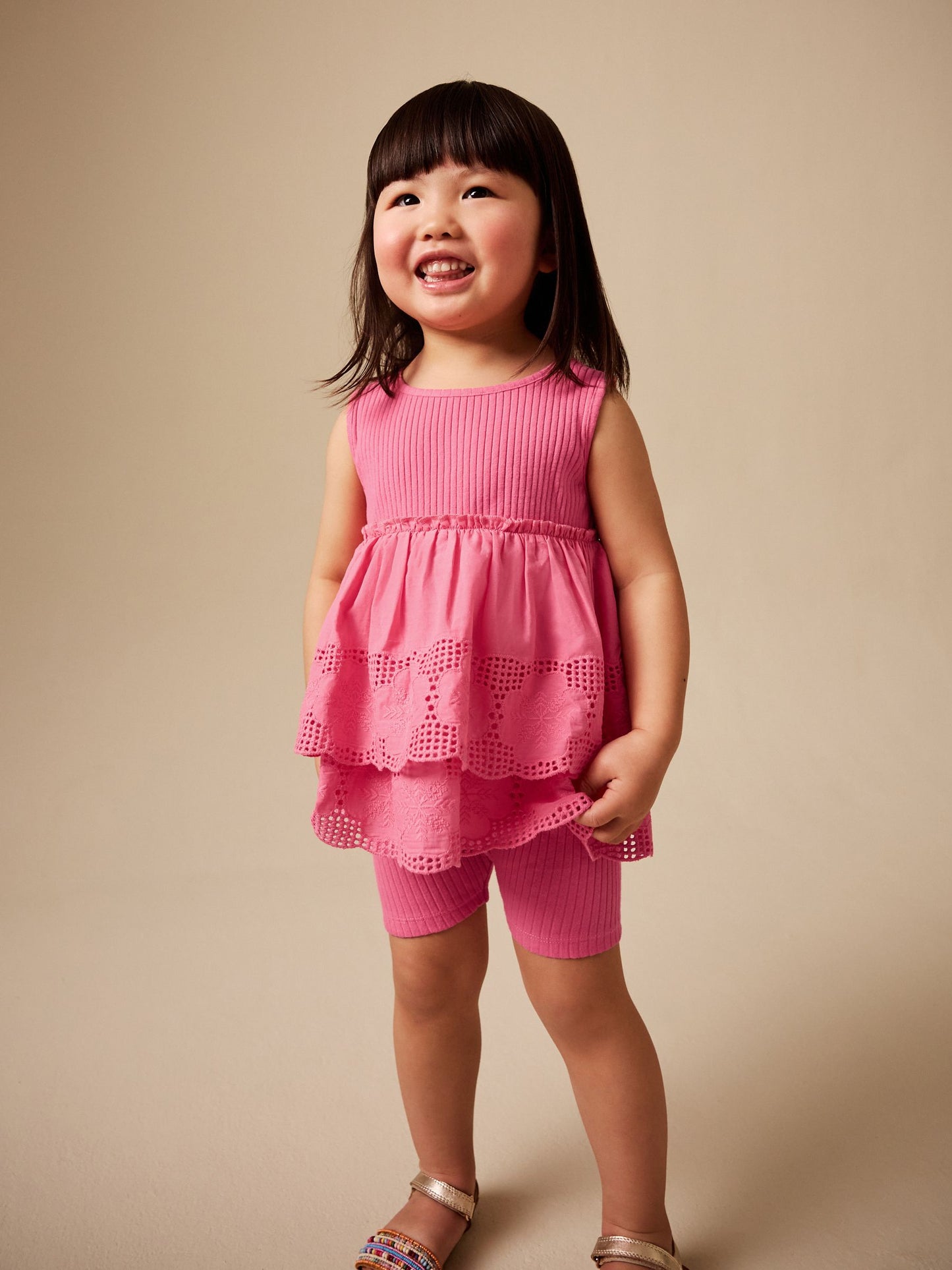 Pink Broderie Peplum Vest and Cycle Shorts Set (3mths-7yrs) image 3