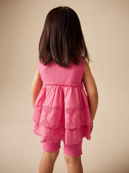 Pink Broderie Peplum Vest and Cycle Shorts Set (3mths-7yrs) image 4