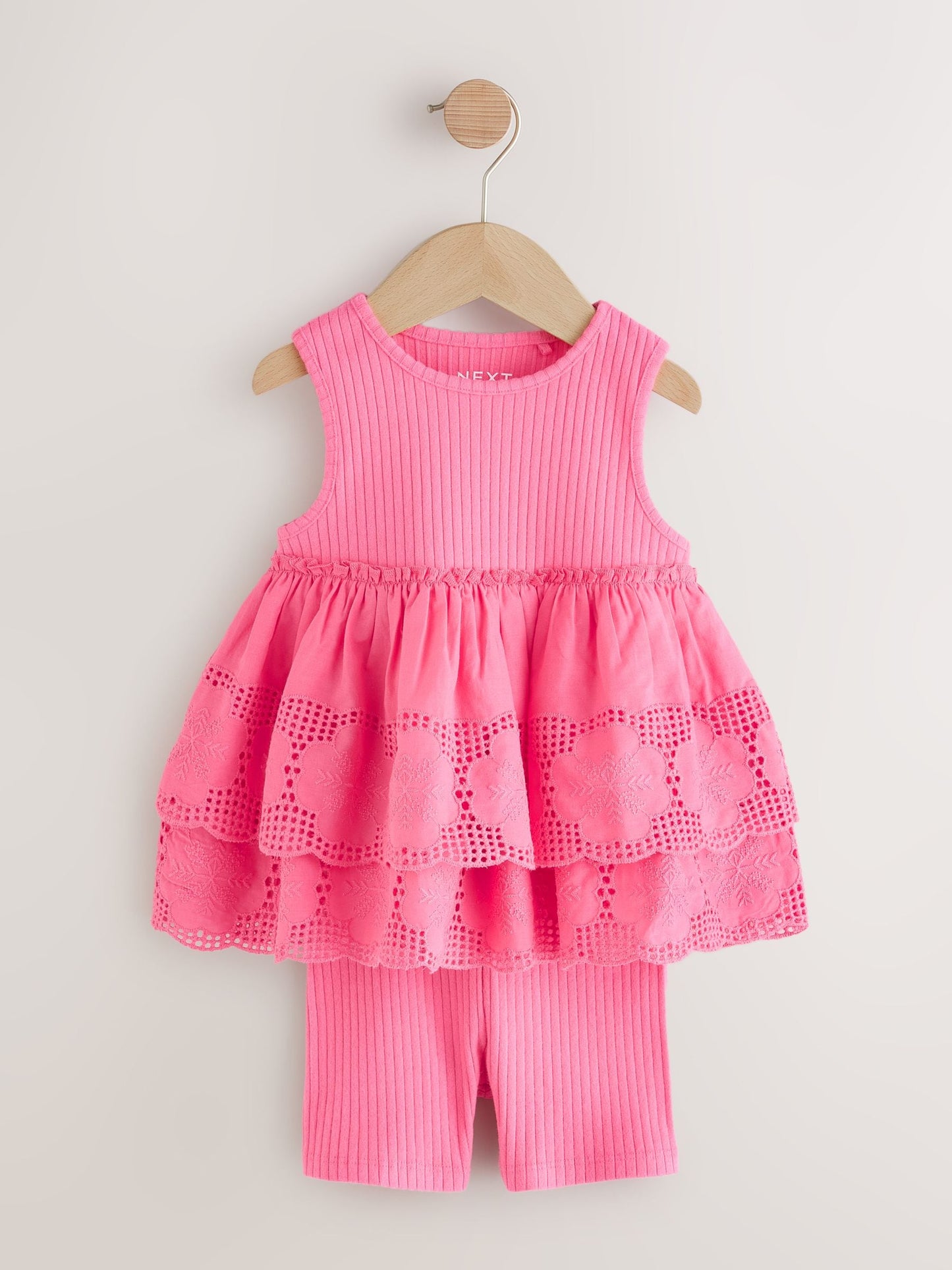 Pink Broderie Peplum Vest and Cycle Shorts Set (3mths-7yrs) image 5
