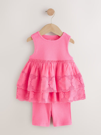 Pink Broderie Peplum Vest and Cycle Shorts Set (3mths-7yrs) image 5