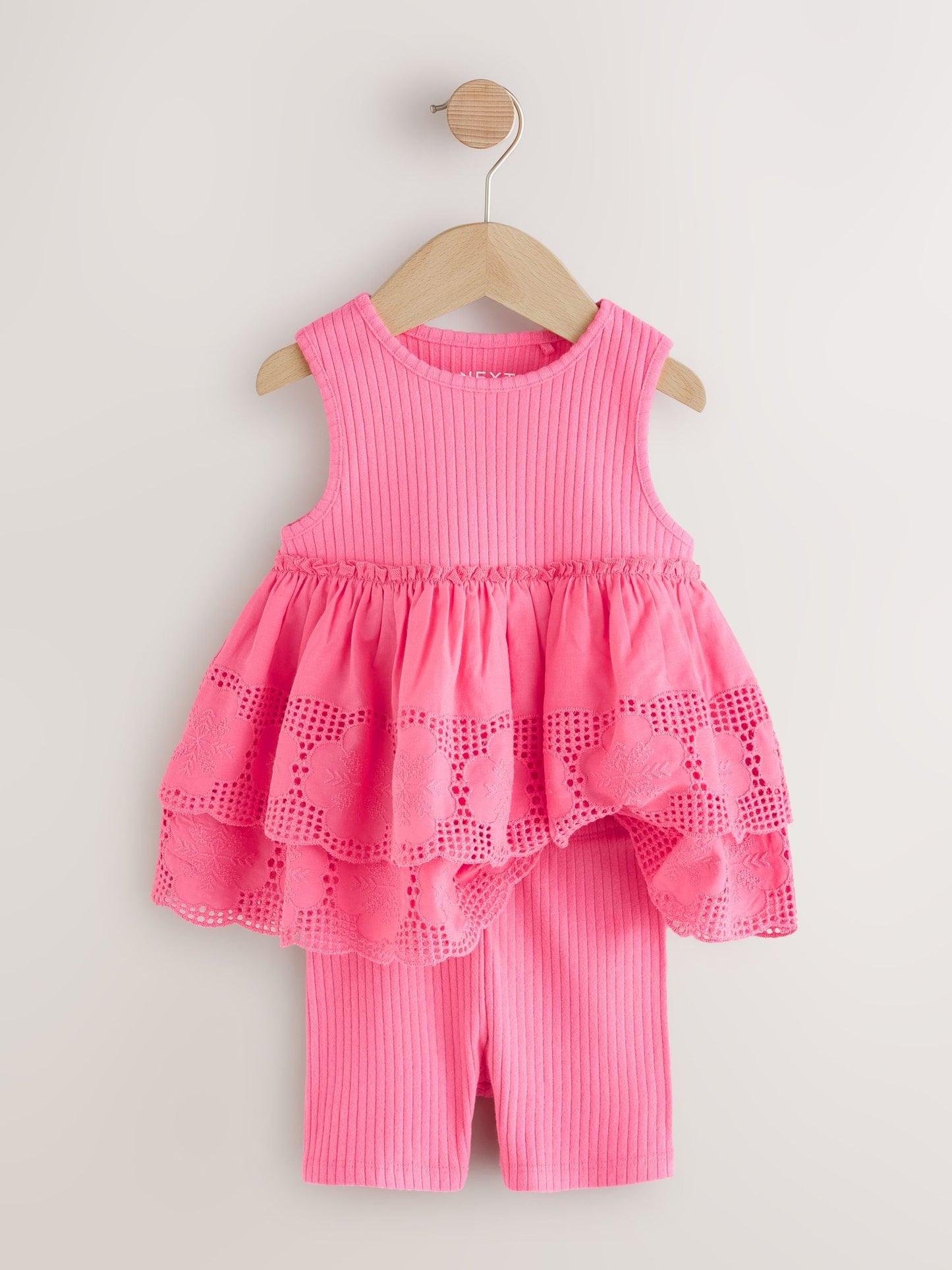 Pink Broderie Peplum Vest and Cycle Shorts Set (3mths-7yrs) image 6