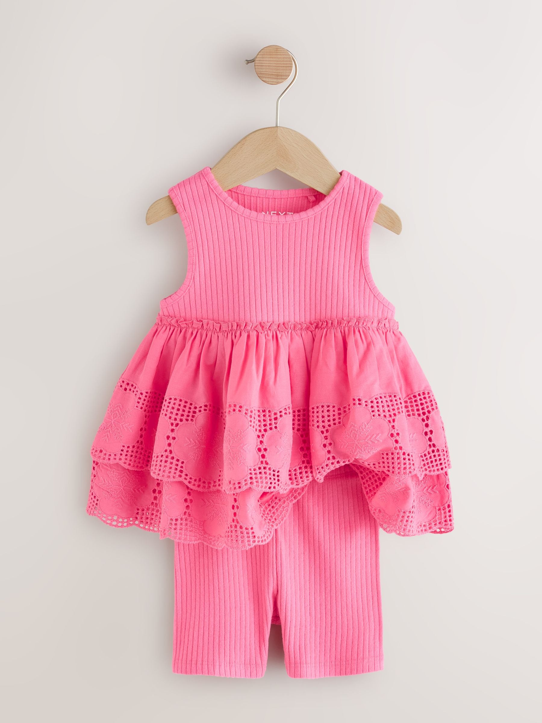 Pink Broderie Peplum Vest and Cycle Shorts Set (3mths-7yrs) image 6