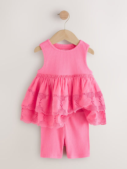 Pink Broderie Peplum Vest and Cycle Shorts Set (3mths-7yrs) image 6