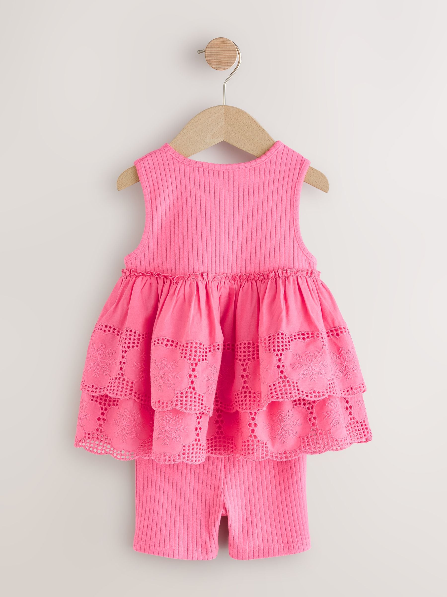 Pink Broderie Peplum Vest and Cycle Shorts Set (3mths-7yrs) image 7