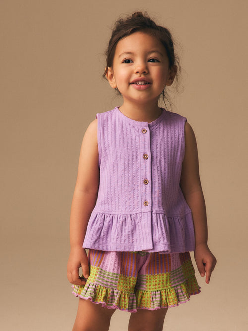 Dsiney Kidz - Lilac Purple Check Peplum Vest and Shorts Set (3mths-7yrs) image 1