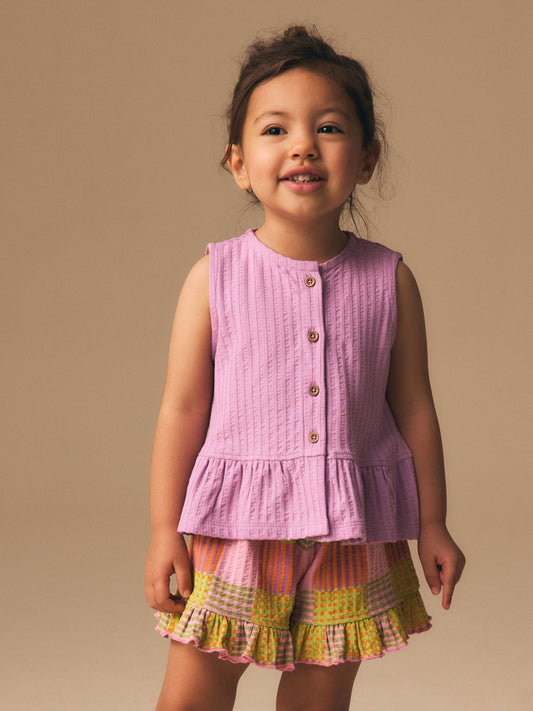 Lilac Purple Check Peplum Vest and Shorts Set (3mths-7yrs) image 1