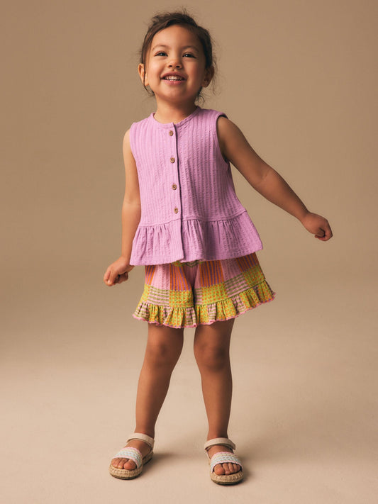 Lilac Purple Check Peplum Vest and Shorts Set (3mths-7yrs) image 3