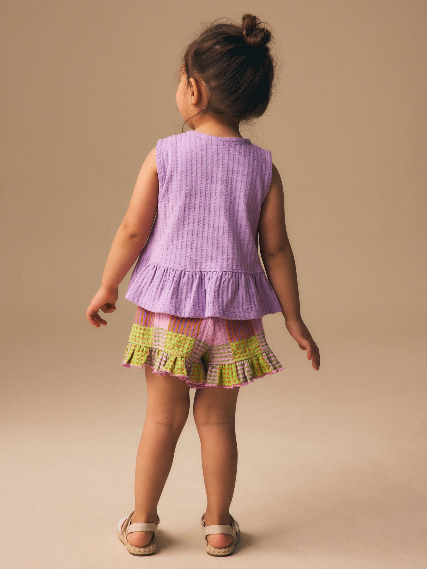 Lilac Purple Check Peplum Vest and Shorts Set (3mths-7yrs) image 3
