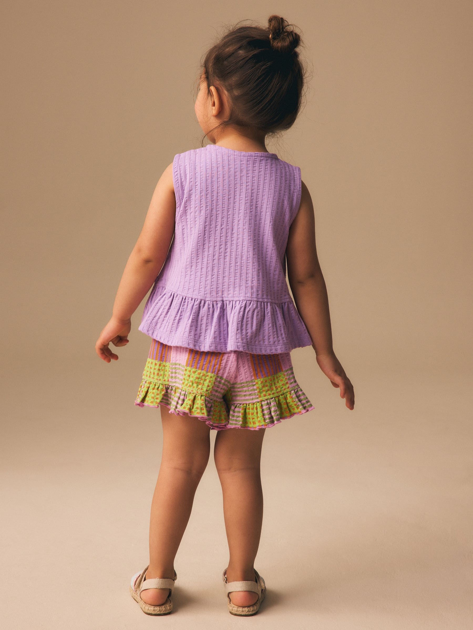 Lilac Purple Check Peplum Vest and Shorts Set (3mths-7yrs) image 3