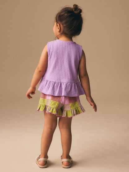Lilac Purple Check Peplum Vest and Shorts Set (3mths-7yrs) image 3