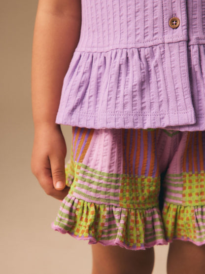 Lilac Purple Check Peplum Vest and Shorts Set (3mths-7yrs) image 4
