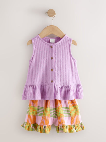 Lilac Purple Check Peplum Vest and Shorts Set (3mths-7yrs) image 5