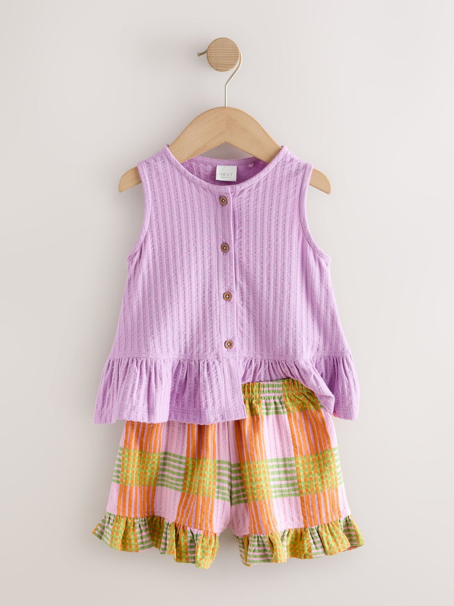 Lilac Purple Check Peplum Vest and Shorts Set (3mths-7yrs) image 6