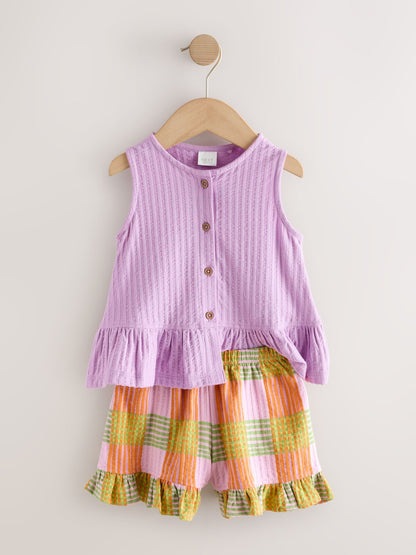 Lilac Purple Check Peplum Vest and Shorts Set (3mths-7yrs) image 6