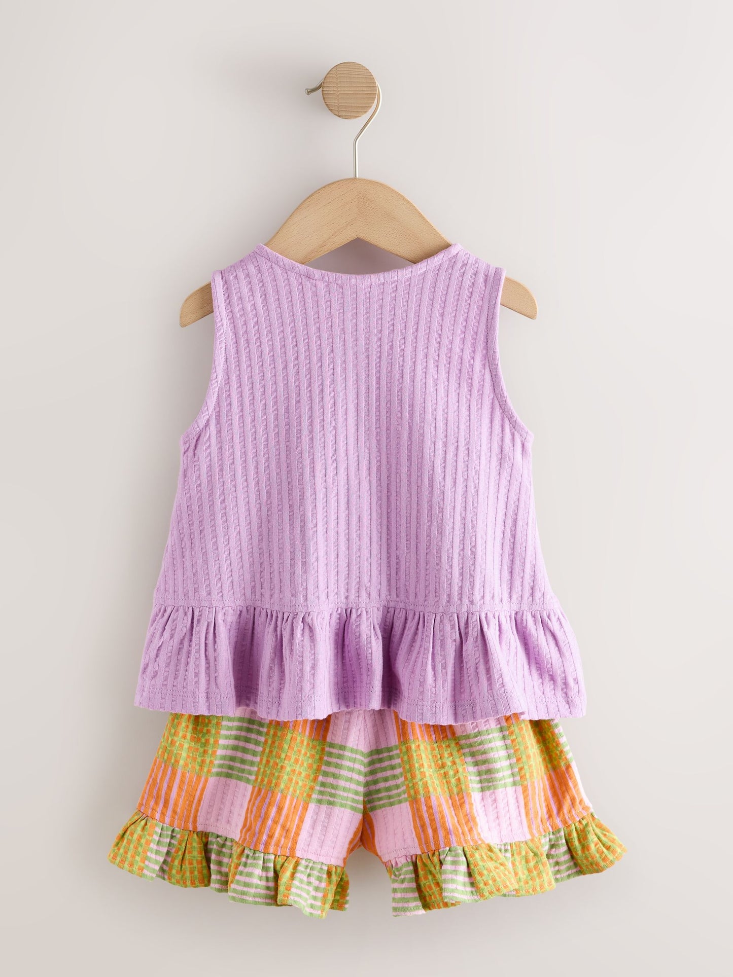 Lilac Purple Check Peplum Vest and Shorts Set (3mths-7yrs) image 7