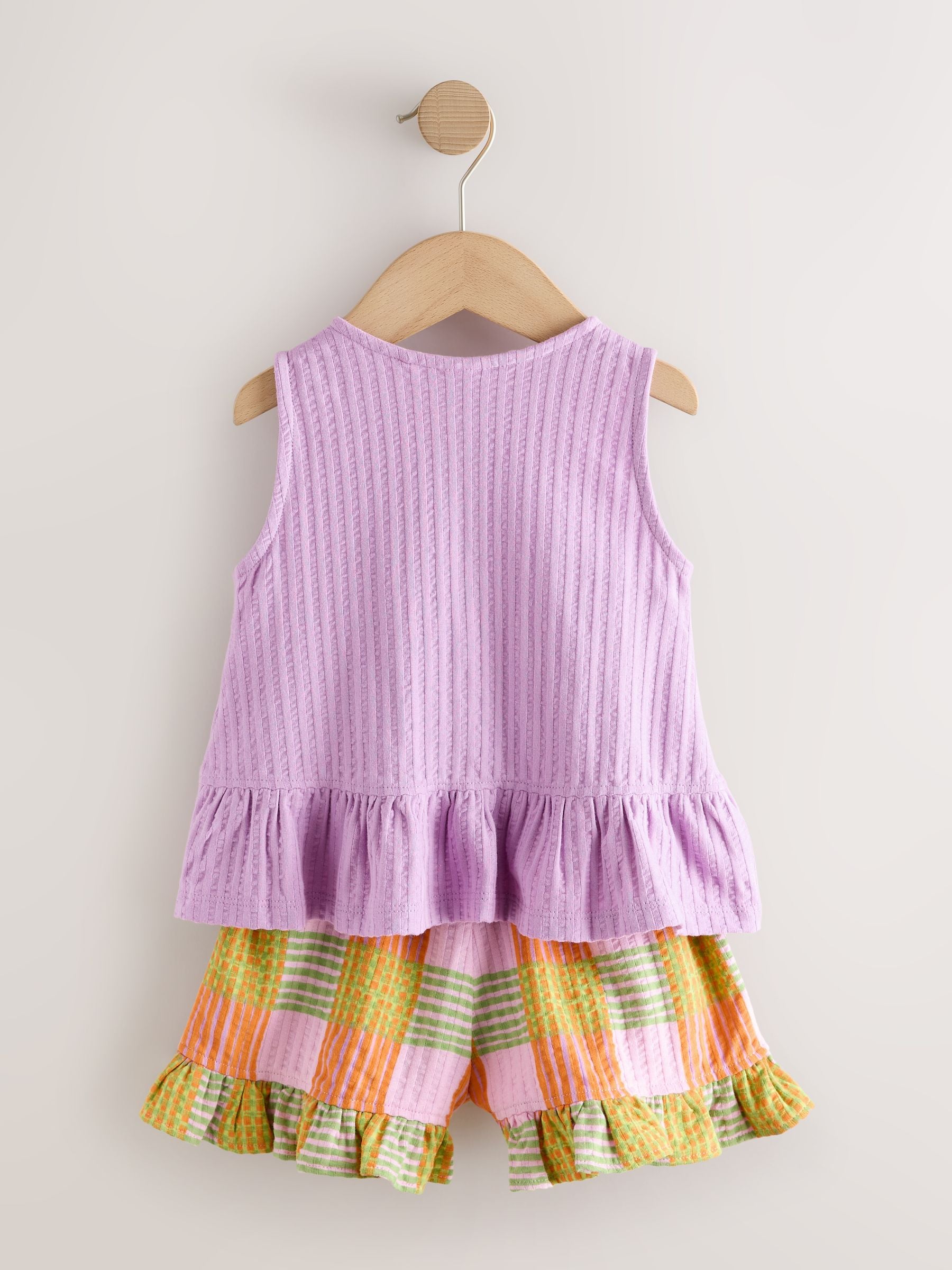 Lilac Purple Check Peplum Vest and Shorts Set (3mths-7yrs) image 7