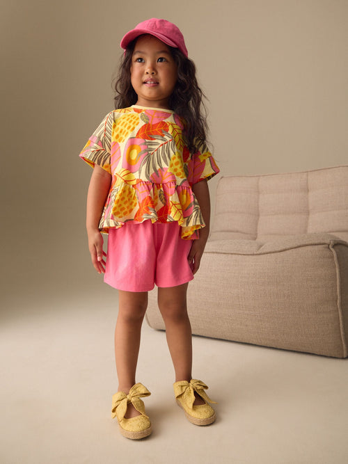 Pink Flowers Short Sleeve Top and Shorts Set (3mths-7yrs) image 1