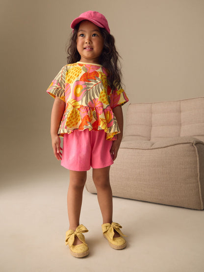 Pink Flowers Short Sleeve Top and Shorts Set (3mths-7yrs) image 1