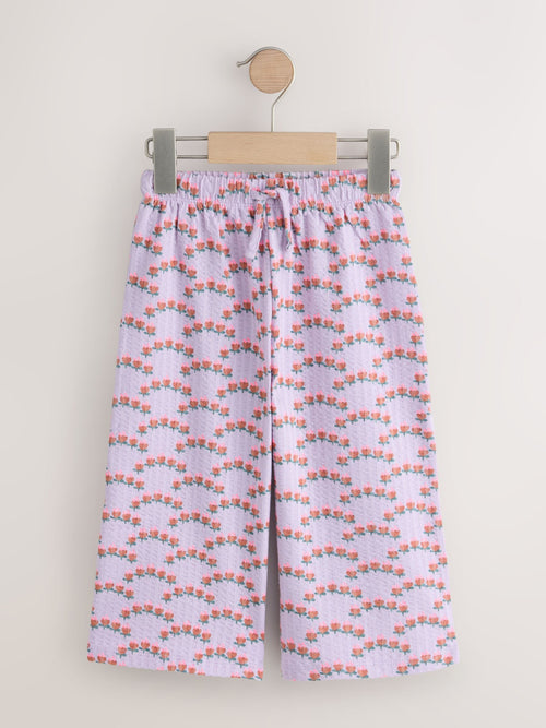 Purple Ditsy Floral Textured Wide Leg Trousers (3mths-7yrs) image 1