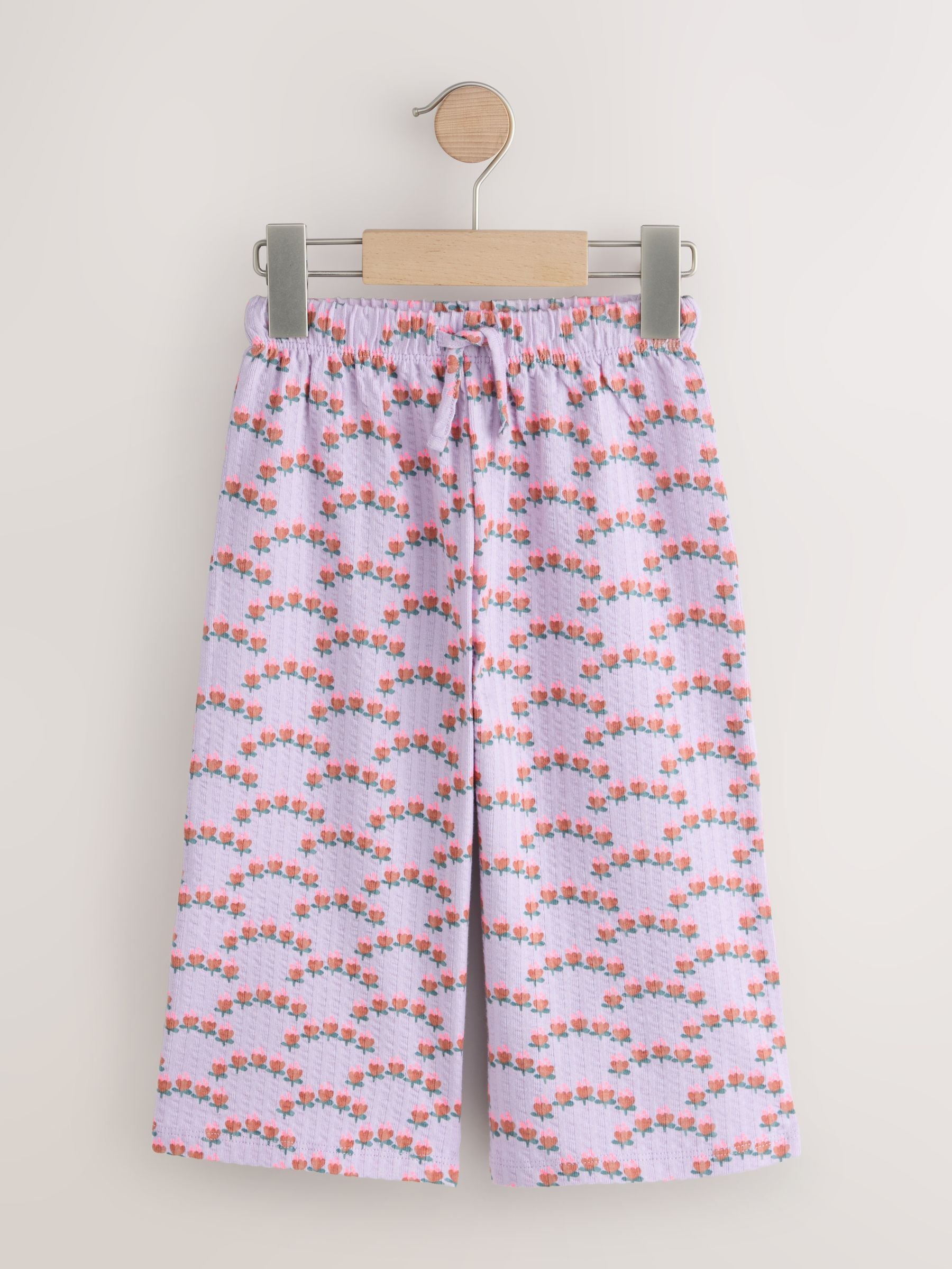 Purple Ditsy Floral Textured Wide Leg Trousers (3mths-7yrs) image 1