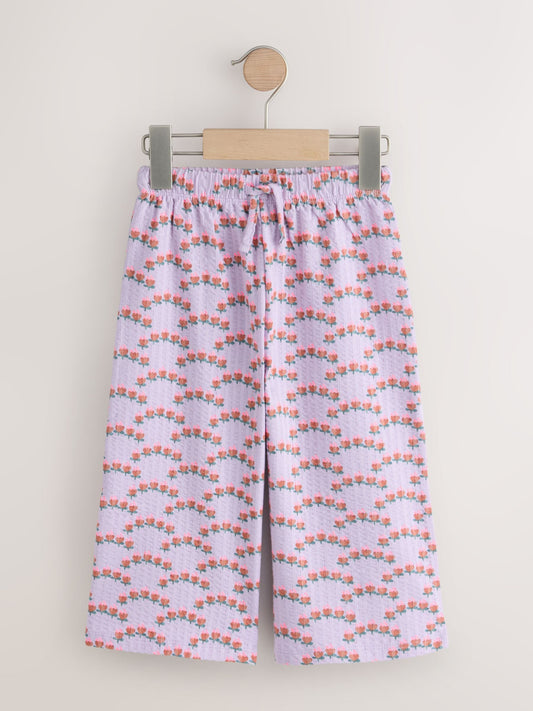 Purple Ditsy Floral Textured Wide Leg Trousers (3mths-7yrs) image 1