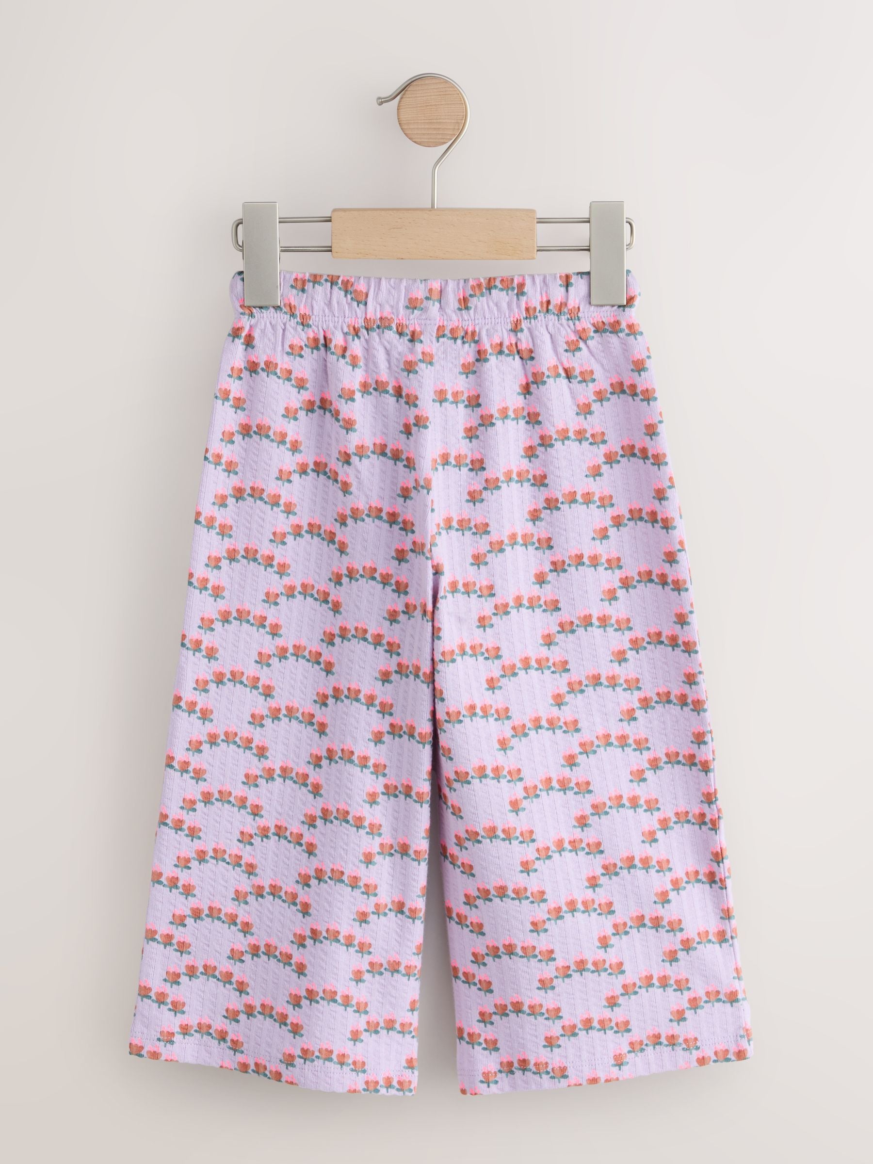 Purple Ditsy Floral Textured Wide Leg Trousers (3mths-7yrs) image 2