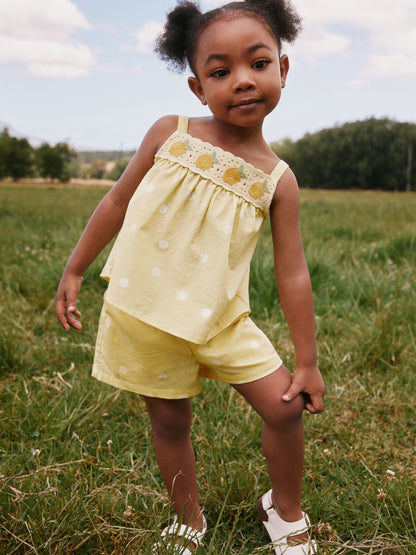 Lemon Yellow Spot Crochet Top And Short Set (3mths-7yrs) image 1