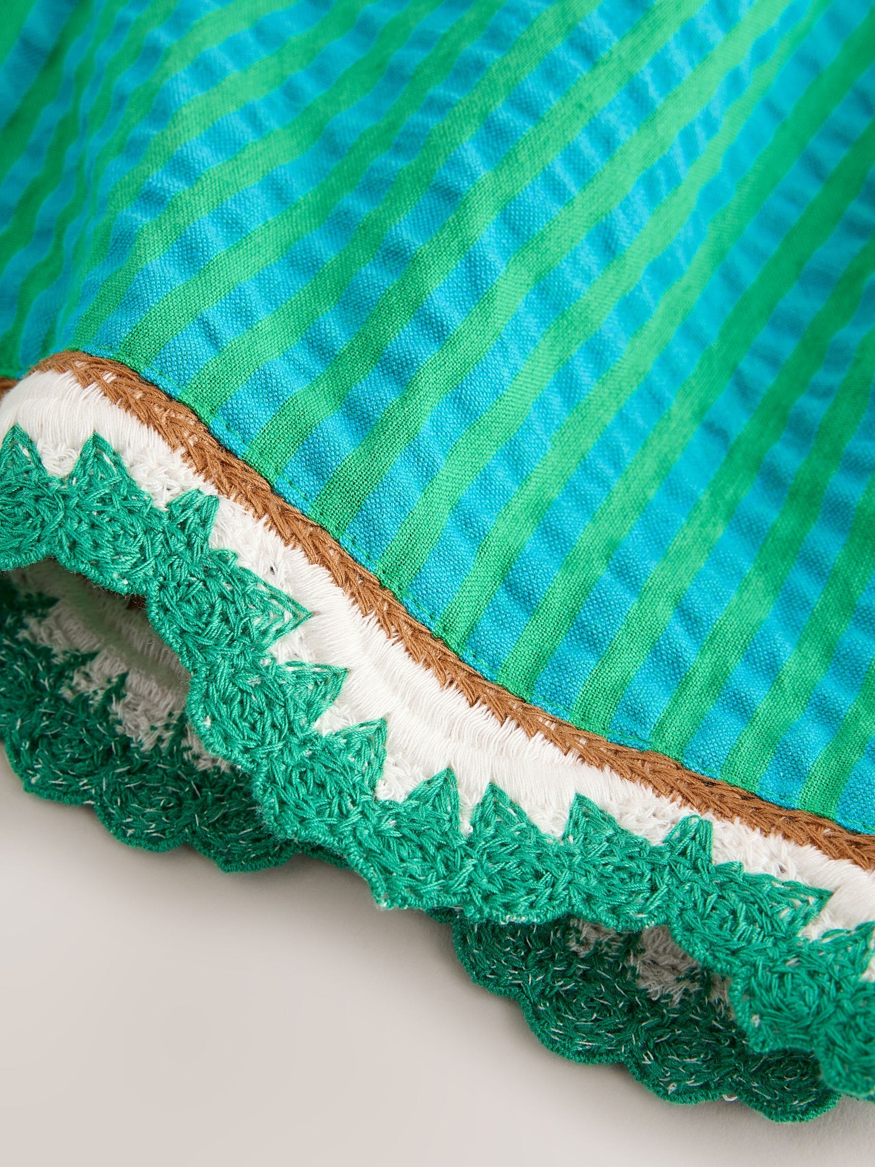 Green Seersucker Stripe Crochet Trim Shorts (3mths-7yrs) image 3