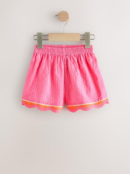 Pink Seersucker Stripe Crochet Trim Shorts (3mths-7yrs) image 1