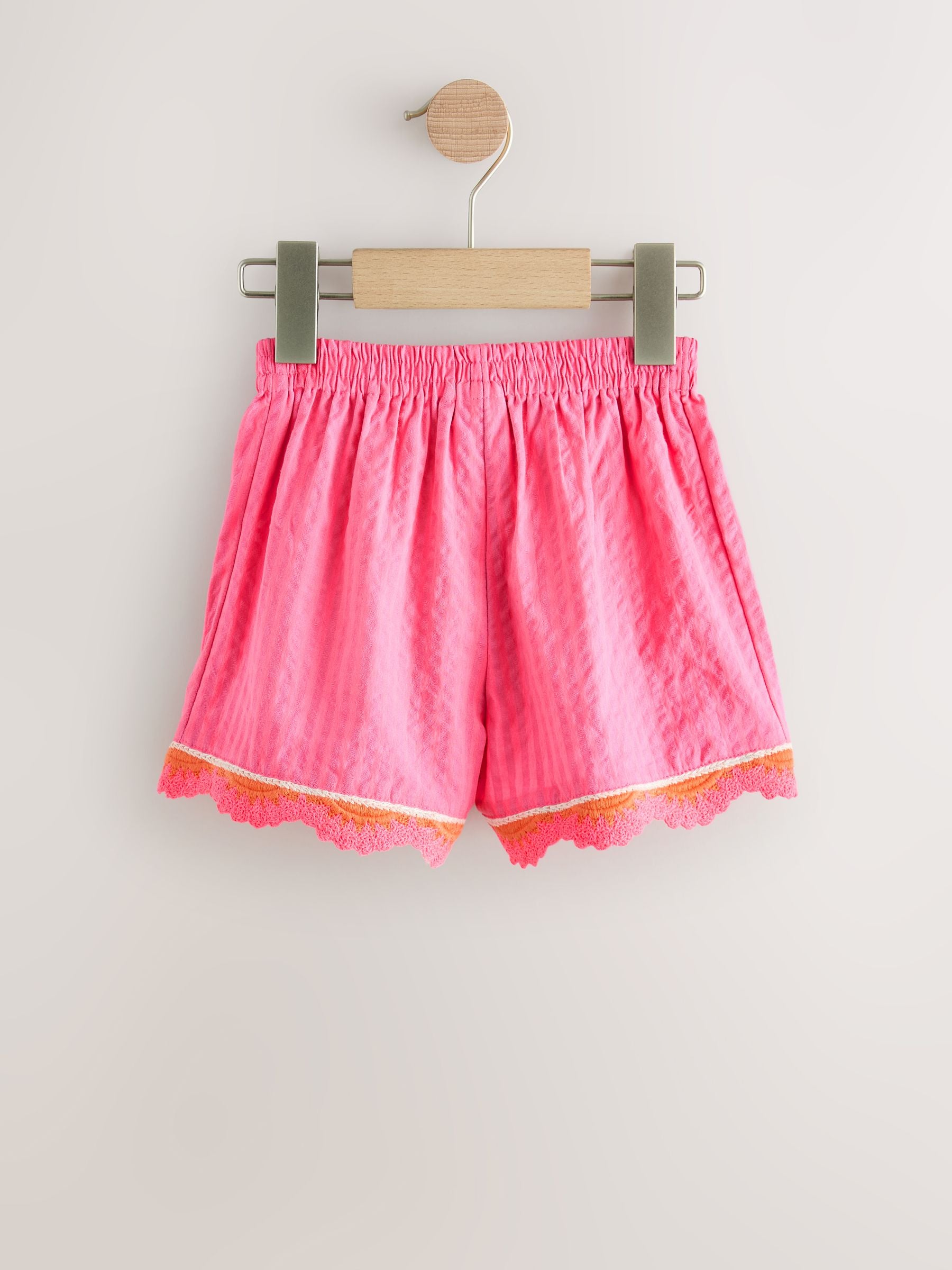 Pink Seersucker Stripe Crochet Trim Shorts (3mths-7yrs) image 2