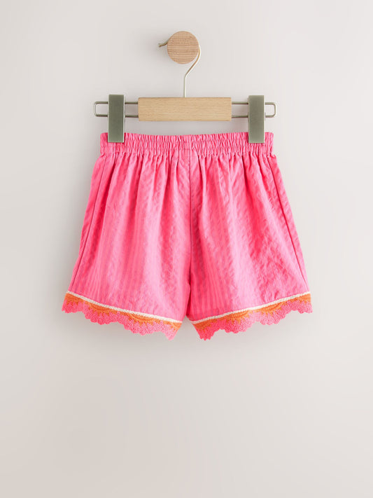 Pink Seersucker Stripe Crochet Trim Shorts (3mths-7yrs) image 2