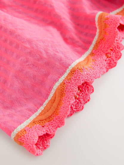 Pink Seersucker Stripe Crochet Trim Shorts (3mths-7yrs) image 3