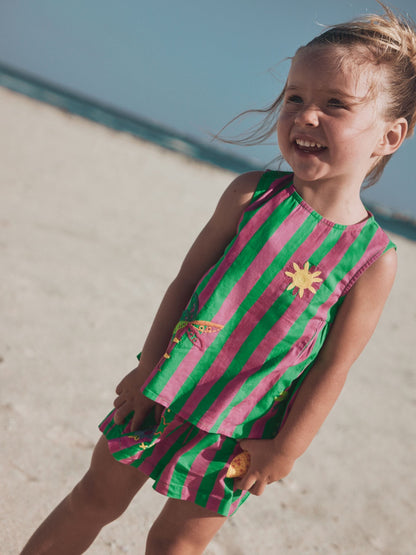 Pink/Green Stripe Embroided Shorts And Top Set (3mths-7yrs) image 5