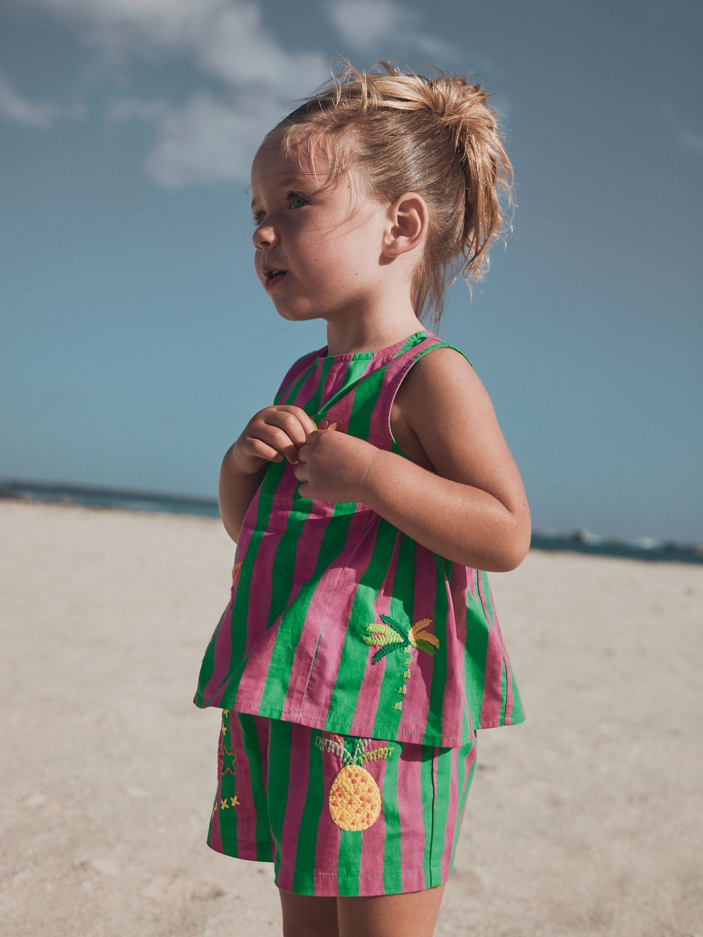 Pink/Green Stripe Embroided Shorts And Top Set (3mths-7yrs) image 7