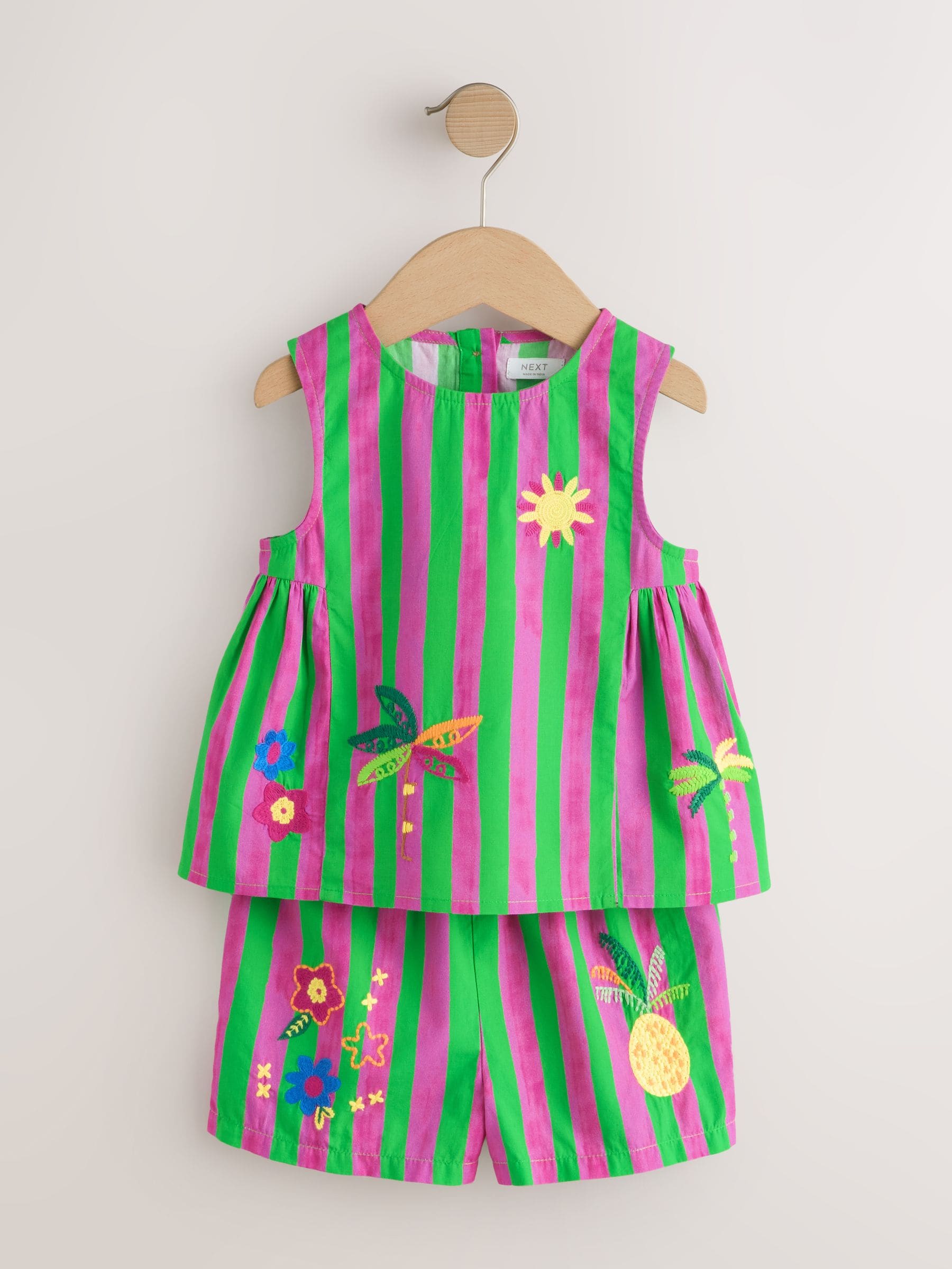 Pink/Green Stripe Embroided Shorts And Top Set (3mths-7yrs) image 8