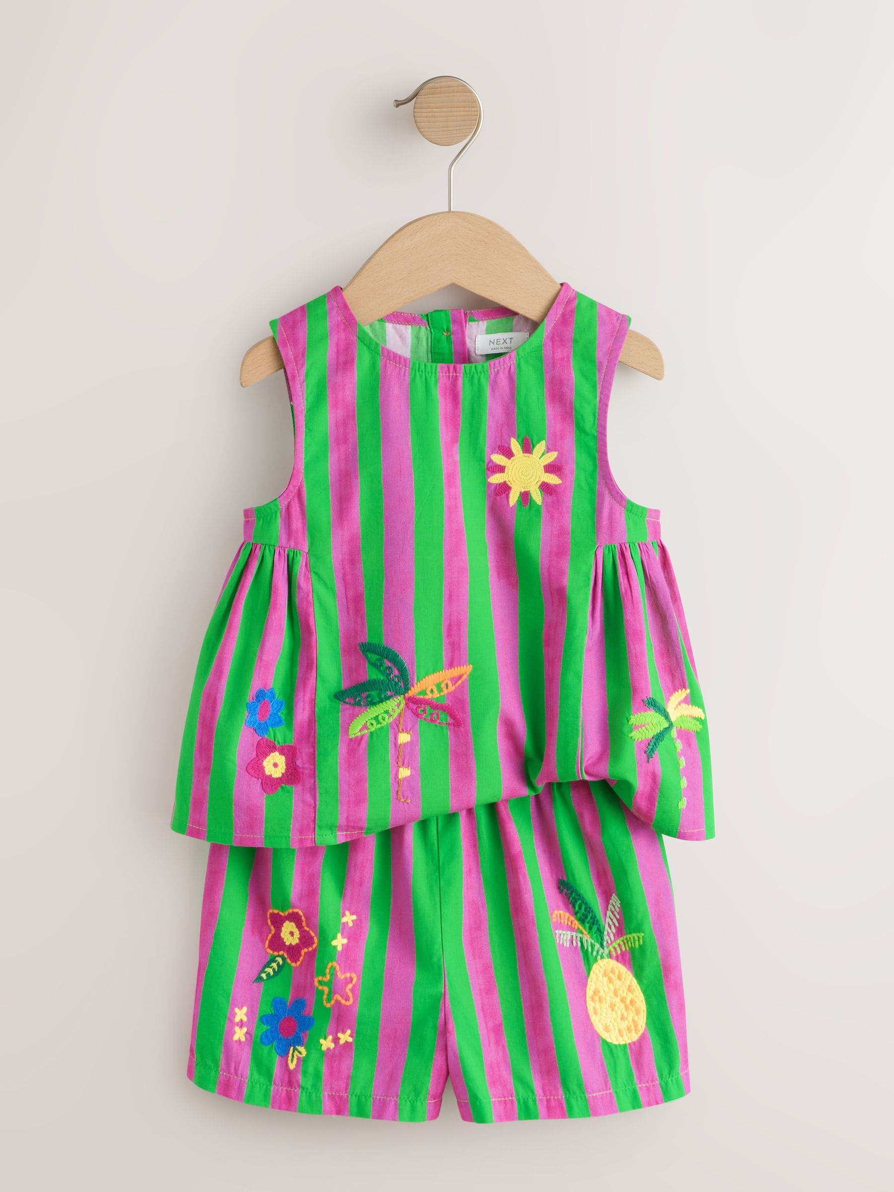 Pink/Green Stripe Embroided Shorts And Top Set (3mths-7yrs) image 9