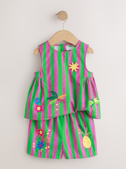 Pink/Green Stripe Embroided Shorts And Top Set (3mths-7yrs) image 9