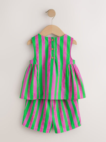Pink/Green Stripe Embroided Shorts And Top Set (3mths-7yrs) image 10