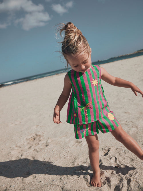 Pink/Green Stripe Embroided Shorts And Top Set (3mths-7yrs) image 1