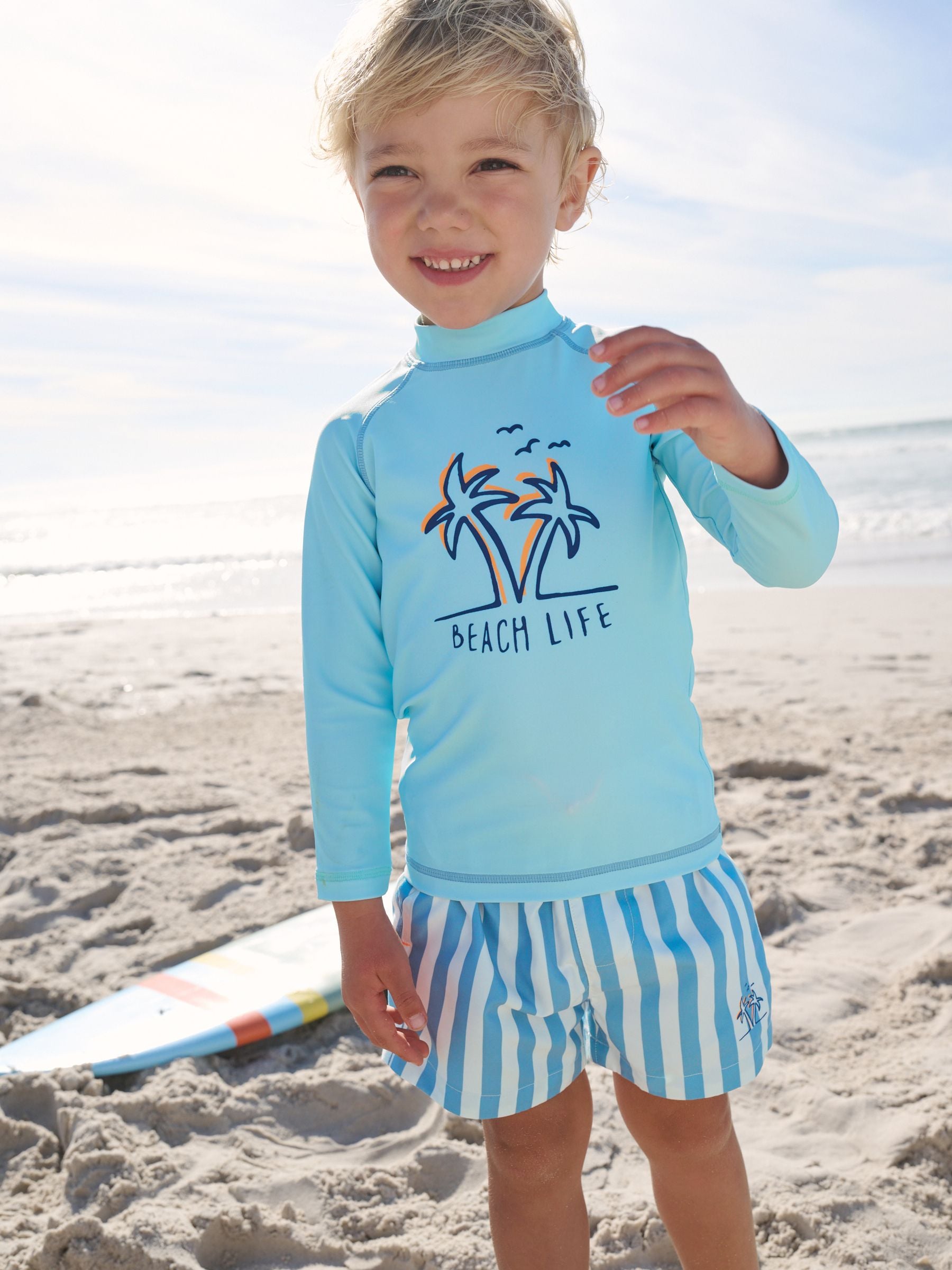 Blue Long Sleeve Sunsafe Rash Vest and Swim Shorts Set (3mths-7yrs) image 4