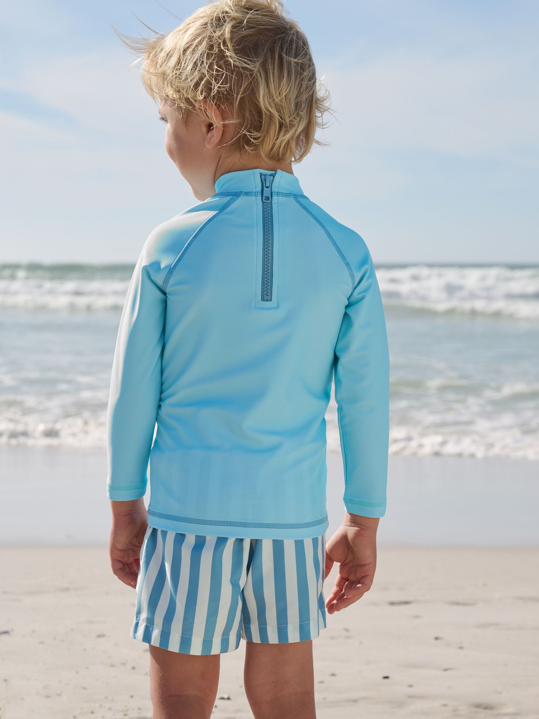 Blue Long Sleeve Sunsafe Rash Vest and Swim Shorts Set (3mths-7yrs) image 5