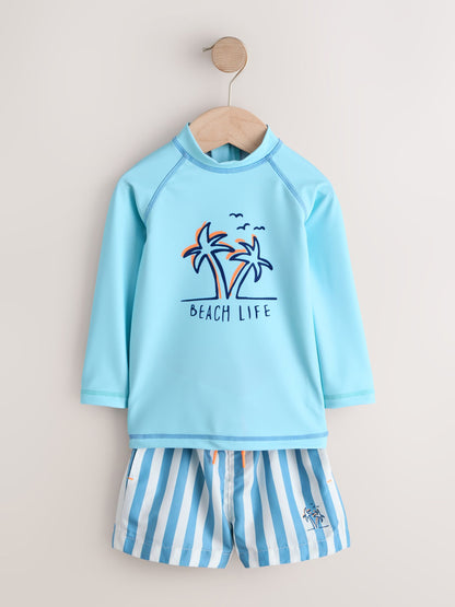 Blue Long Sleeve Sunsafe Rash Vest and Swim Shorts Set (3mths-7yrs) image 8
