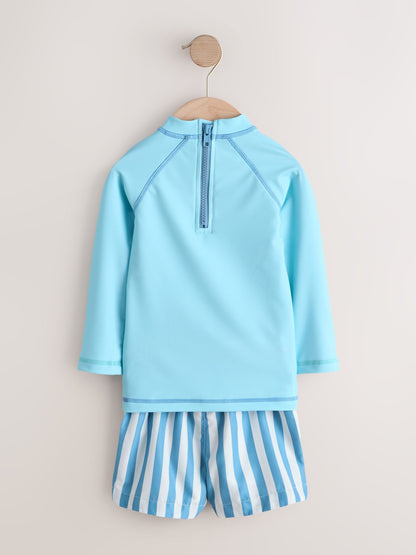 Blue Long Sleeve Sunsafe Rash Vest and Swim Shorts Set (3mths-7yrs) image 9