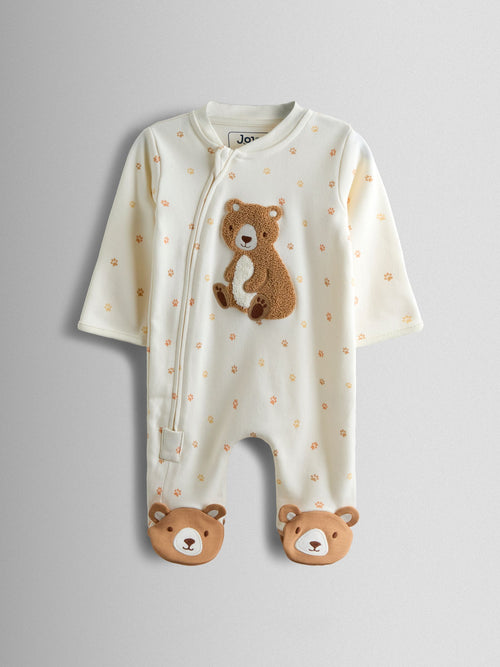 JoJo Maman Bébé Cream Bear Appliqué Zip Sleepsuit image 1