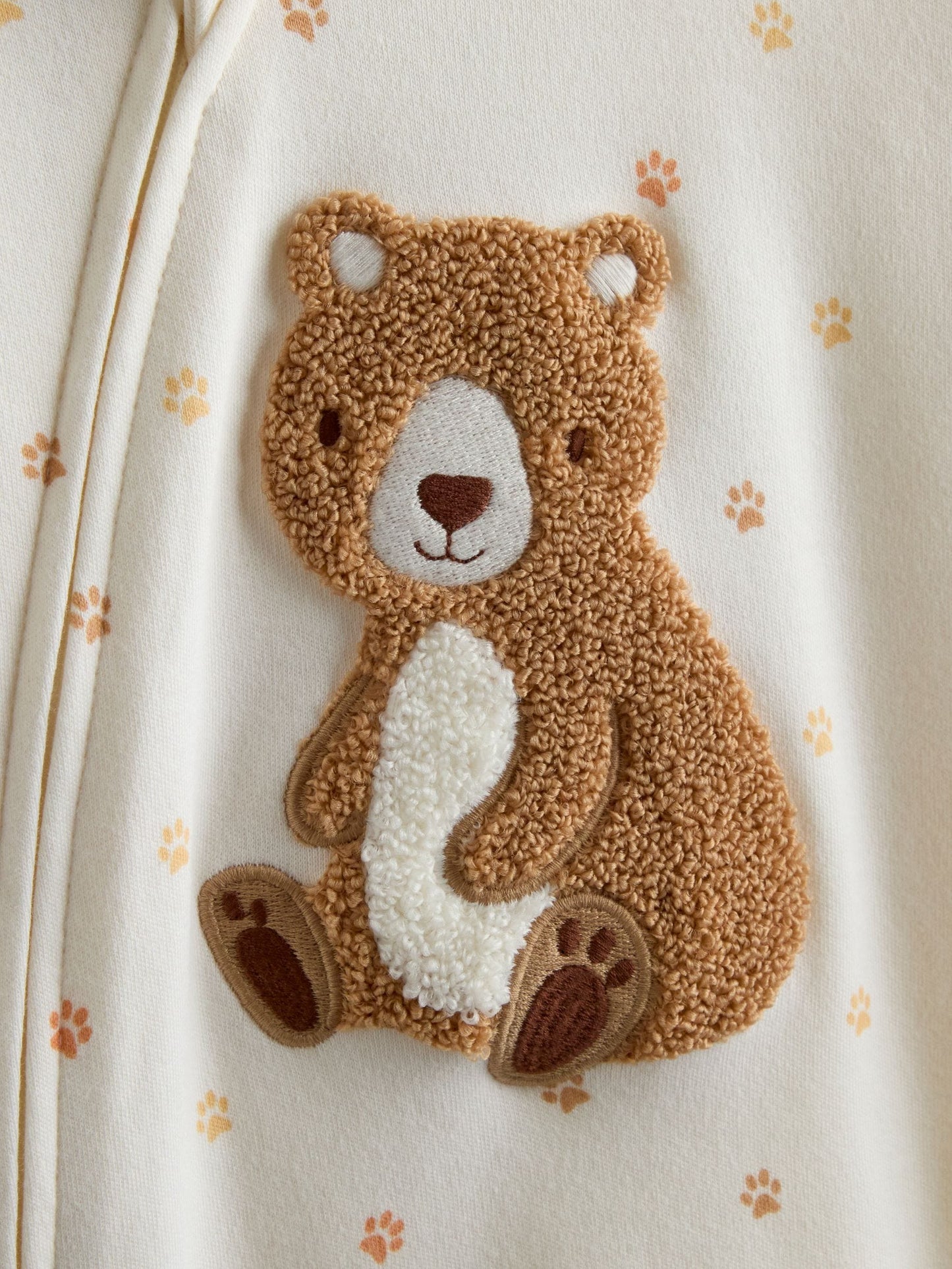 JoJo Maman Bébé Cream Bear Appliqué Zip Sleepsuit image 3