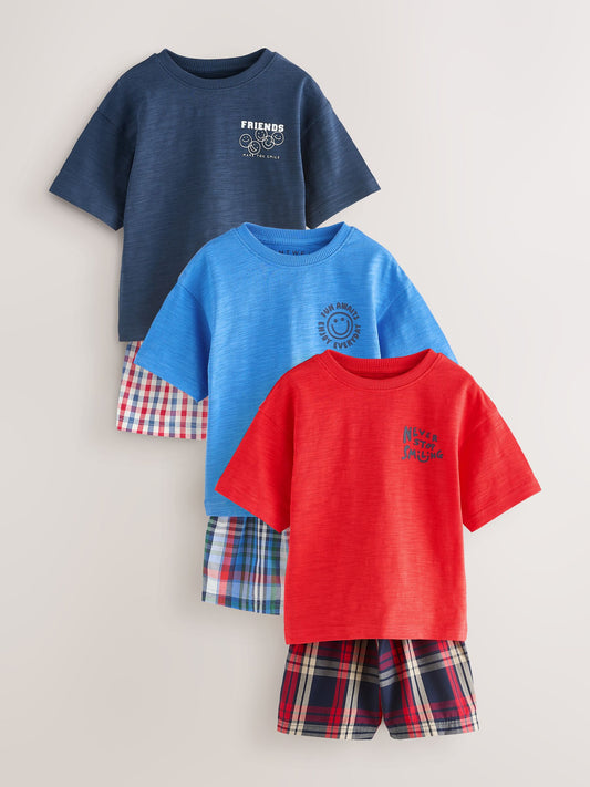 Red/Blue Check Woven Short Pyjamas 3 Pack (9mths-12yrs) image 1